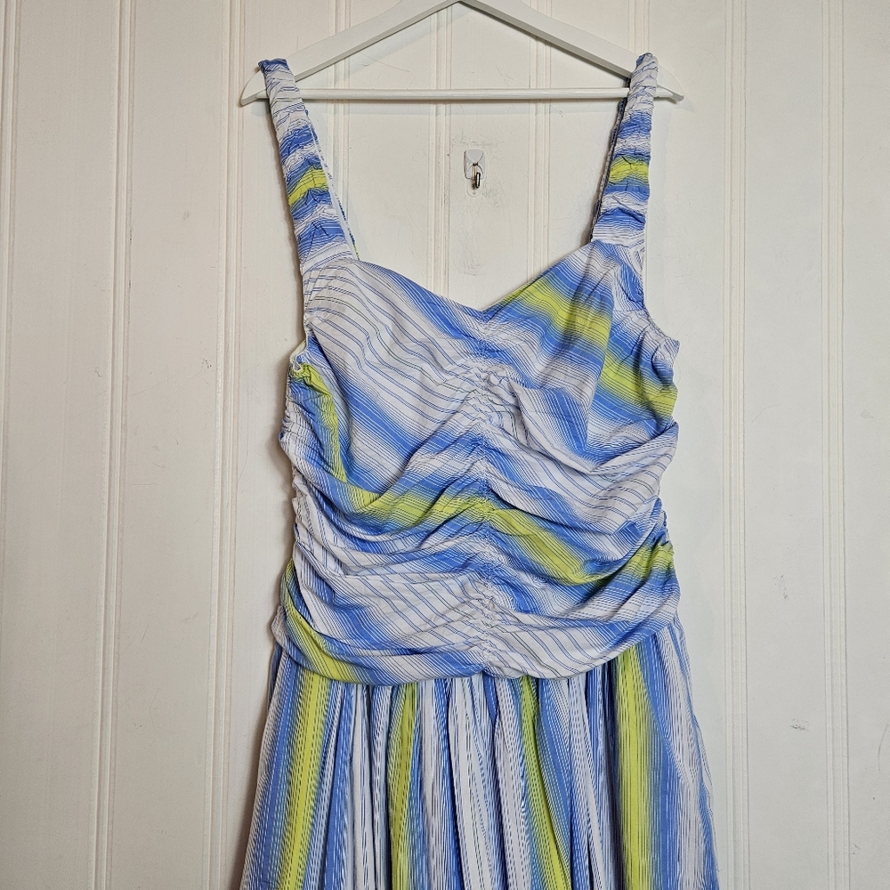 Anthropologie Maxi Dress L Blue Drop Waist Square Neck Pockets Sleeveless Cotton - Picture 3 of 15